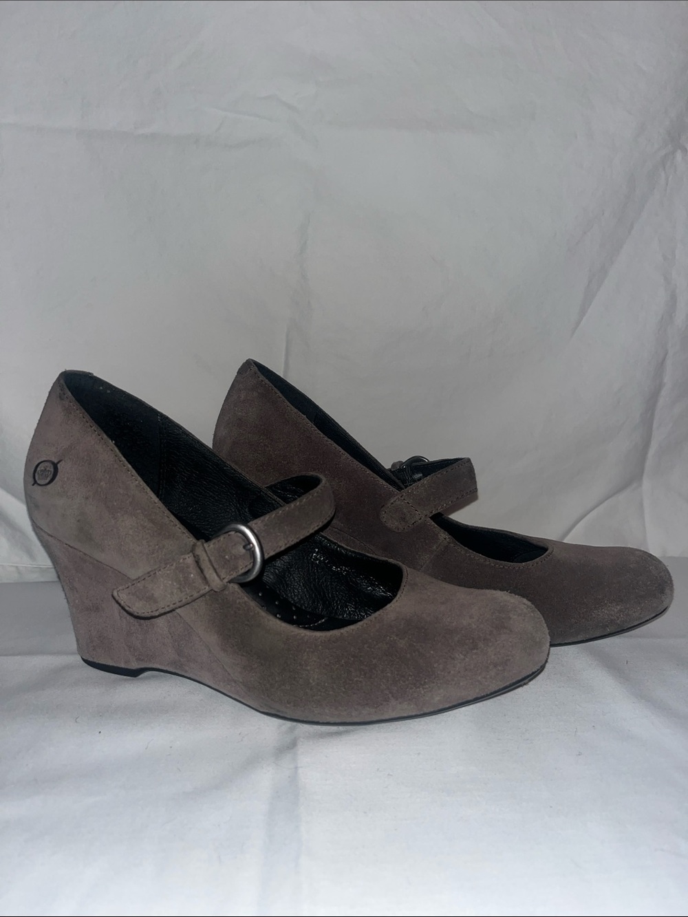 Born Taupe Suede Mary Jane Wedge Pumps